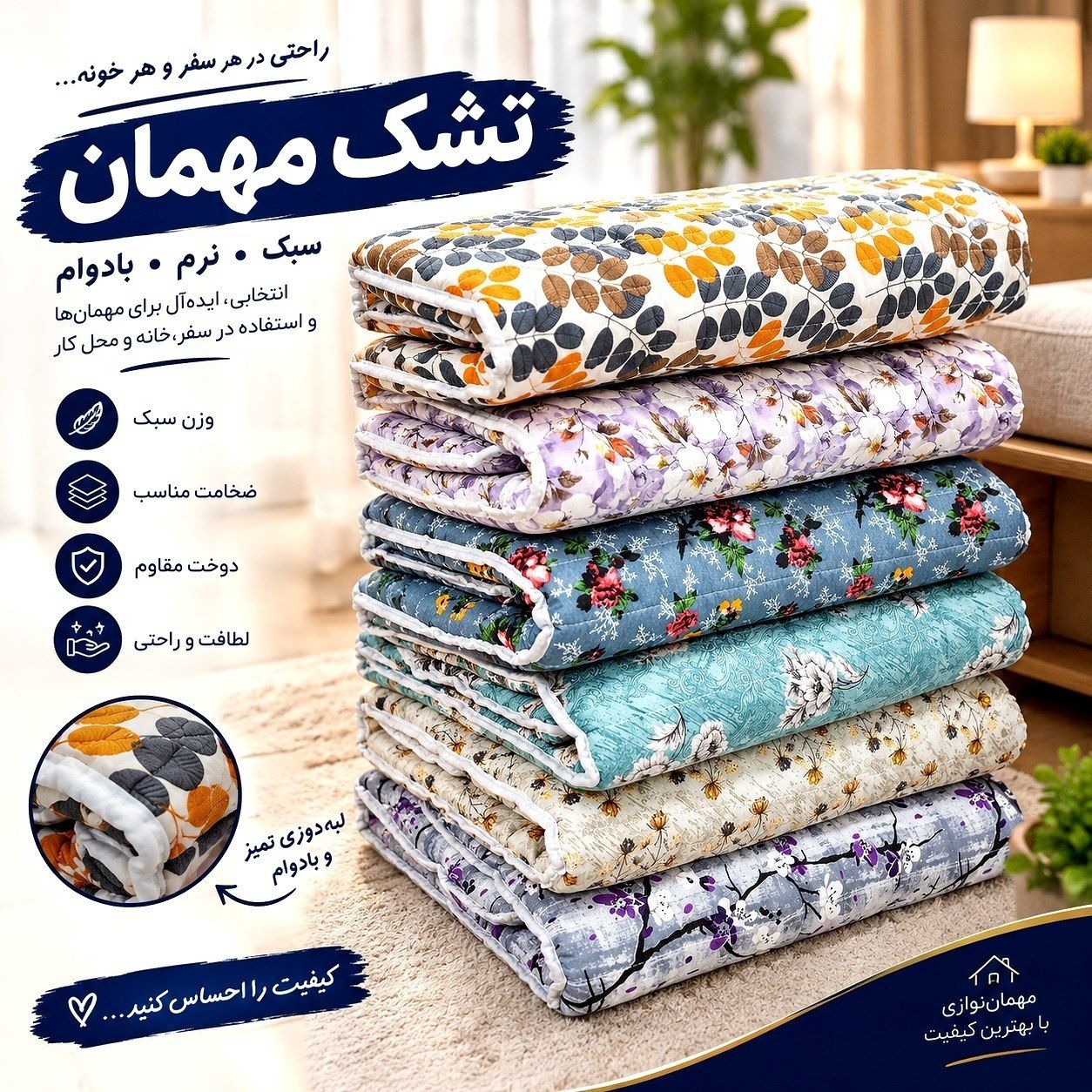 تشک مهمان  یک نفره اقتصادی زیپ دار